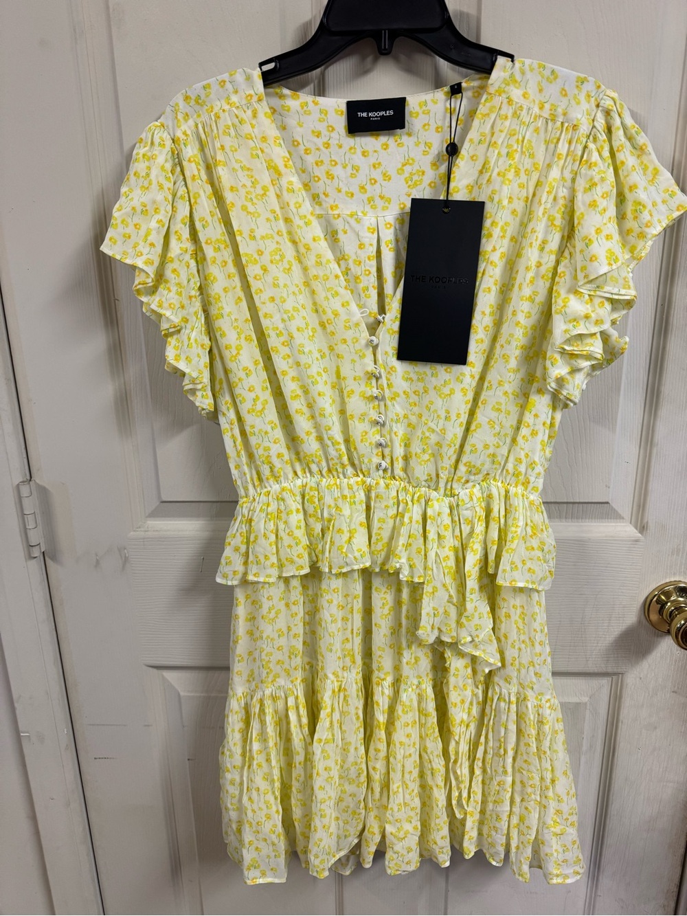 The Kooples Yellow Floral Ruffle Mini Dress